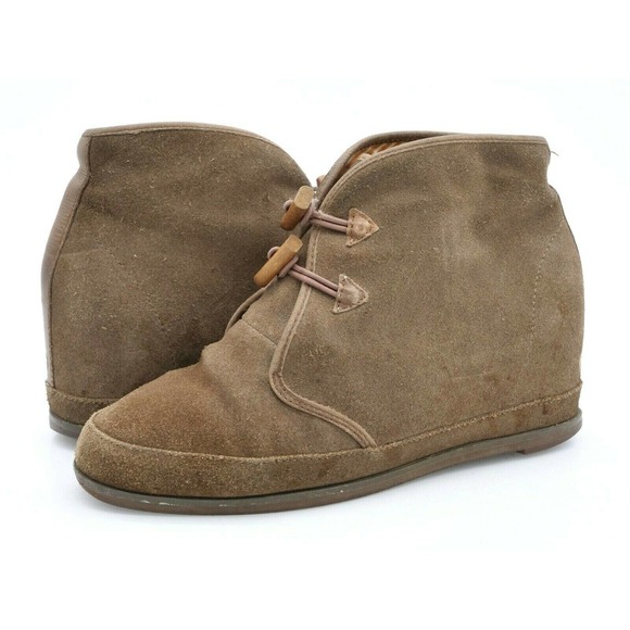 80%20 Booties Womens 7.5 Brown Suede Hidden Heel Desert Boots Lace Up Wedge - Picture 1 of 10
